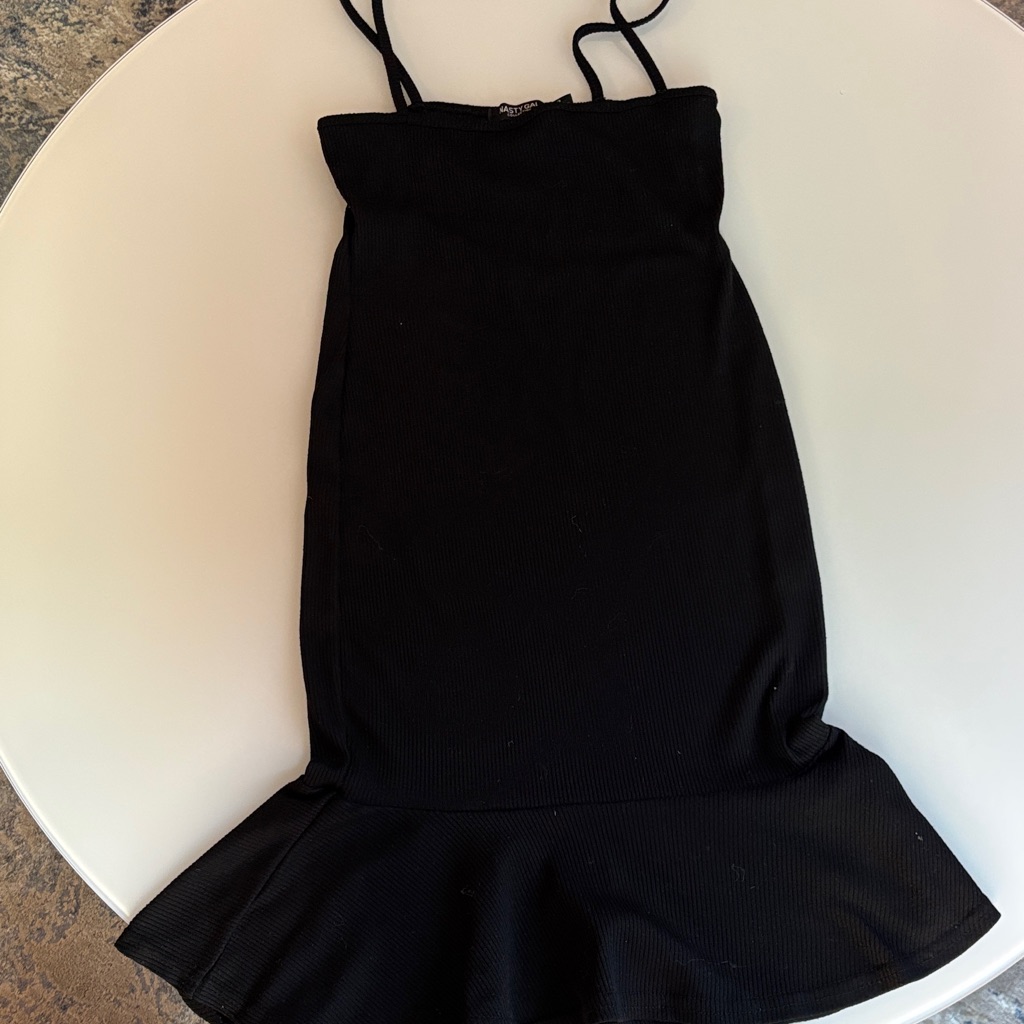 Nasty Gal Black Ribbed Spaghetti Strap Dress With Ruffle Hem